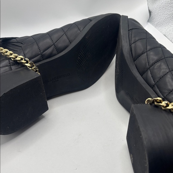 Karl Lagerfeld Paris Black Marisol Boots SZ 9.5 Leather Upper quilted 80s Vibe - Picture 10 of 12